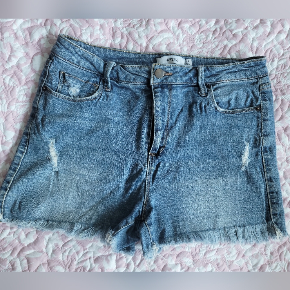 JustFab Blue Jean Shorts with Frayed Hem